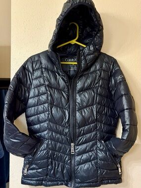 Calvin Klein Navy Quilted Hooded Puffer Jacket